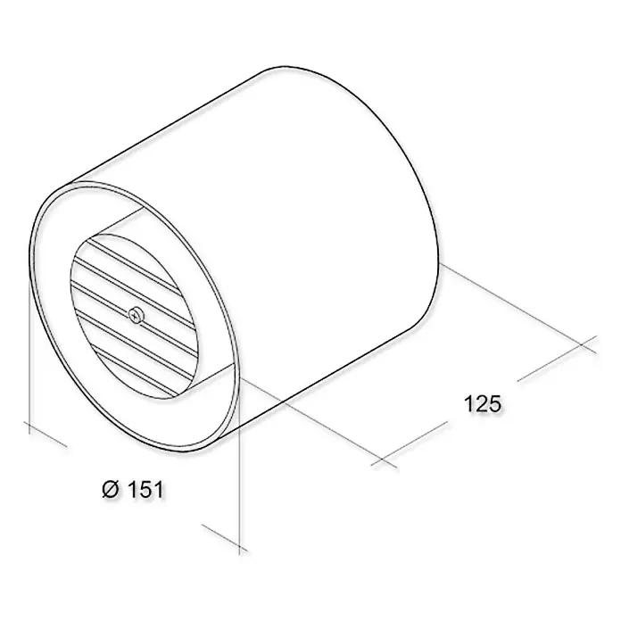 Air-Circle Cjevni ventilator - 150 mm, Bijele boje - Pogled s lijeve strane