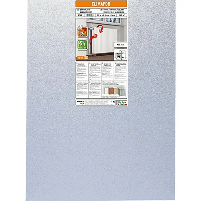 Climapor Dämmplatte PUR - Kaschierung: Aluminium, Inhalt ausreichend für ca.: 0,48 m², Höhe: 10 mm - Vorderansicht