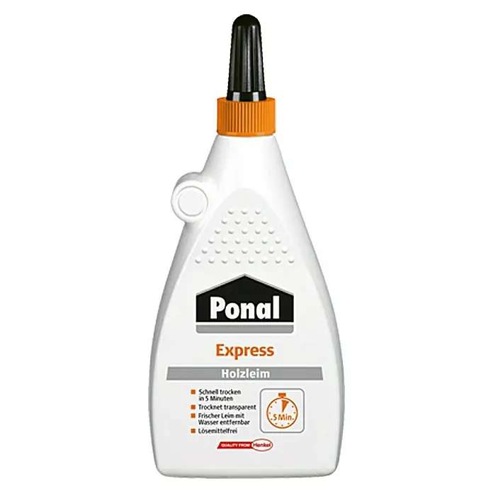 Ponal Holzleim Express - 225 g, Lösemittelfrei, Schnelltrocknend, Transparent (getrocknet) - Vorderansicht