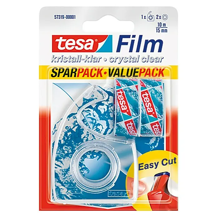 Tesa Abroller Easy-Cut - 1 x Kleinroller, 2 x Rolle 10 m x 15 mm - Vorderansicht