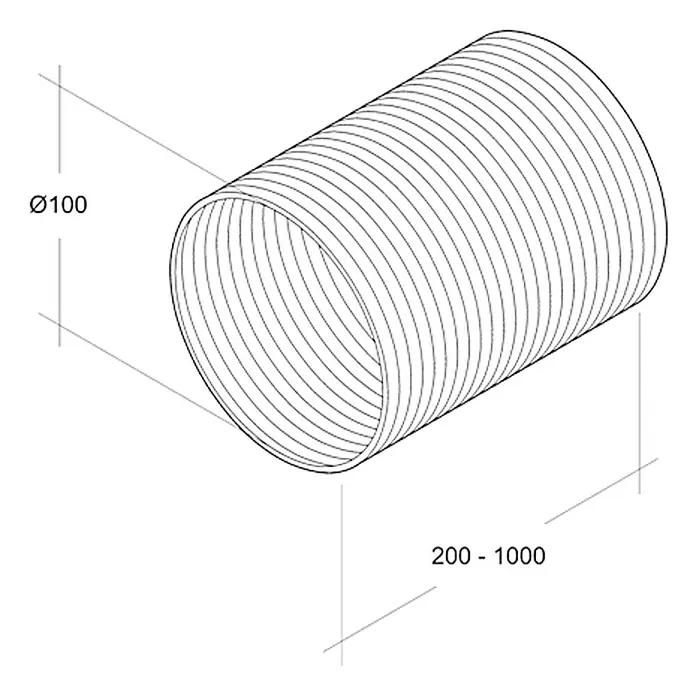 Air-Circle Fleksibilna cijev - Aluminij, Ø x D: 100 mm x 1 m, Maksimalni protok zraka: 300 m³/h - Pogled s lijeve strane