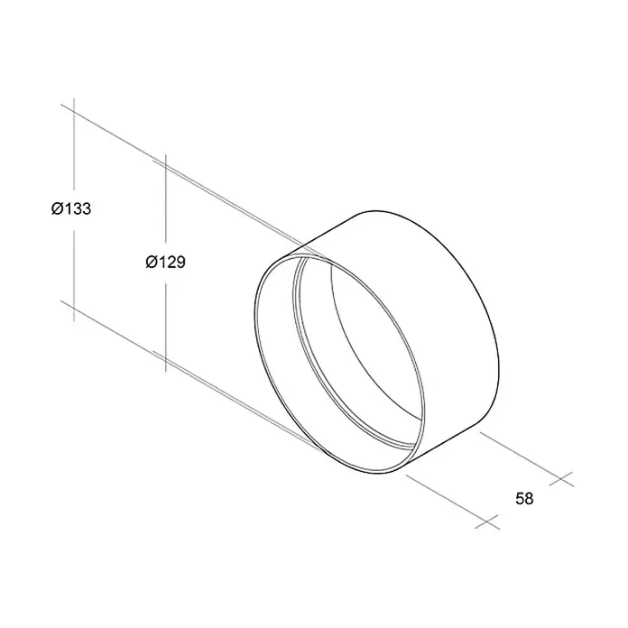 Air-Circle Vanjski spojnik za okruglu cijev - Promjer: 125 mm, Bijele boje - Pogled s lijeve strane