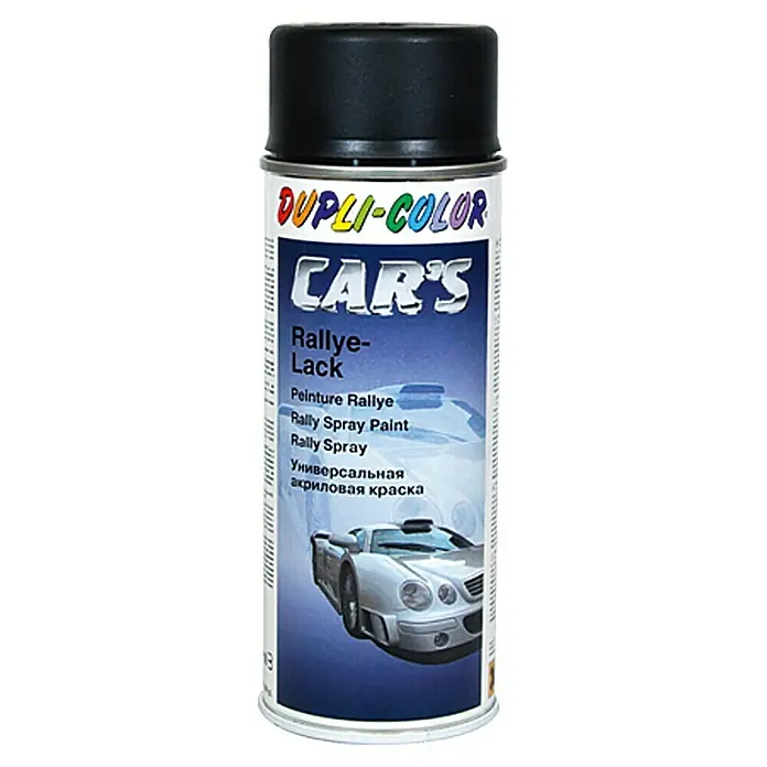 Dupli-Color Lackspray CAR'S Rallye - Schwarz, Seidenmatt, 400 ml - Vorderansicht
