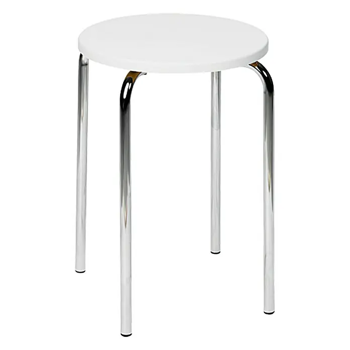 Stolac za kadu - Bijele boje, Kromirano, Okrugli oblik, Promjer: 32 cm, Visina: 42,5 cm