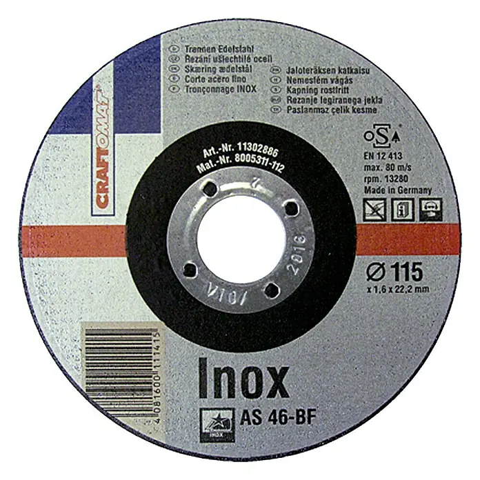 Craftomat Rezni disk AS 46T-BF - Plemeniti čelik, Promjer rezne ploče: 115 mm, Debljina plohe: 1,6 mm - Pogled sprijeda