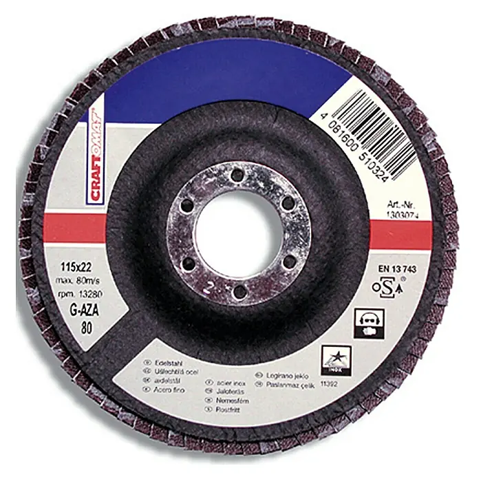 Craftomat Brusna ploča za metal i drvo - 115 mm, Granulacija: 40, Prikladno za: Metal - Pogled sprijeda