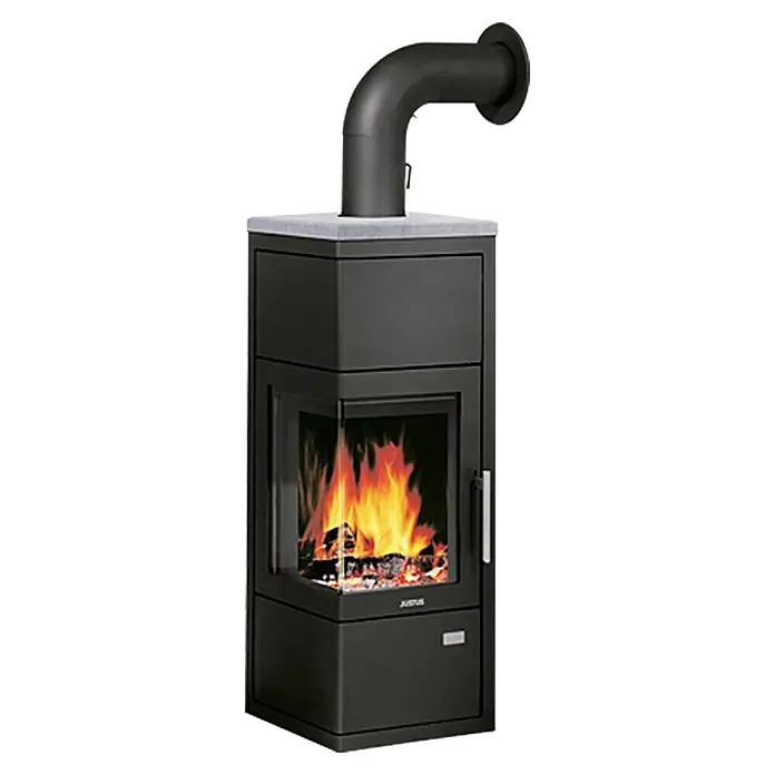 Justus Kaminofen Diego wärmePLUS - 6 kW, Raumheizvermögen: 124 m³, Material Abdeckung: Speckstein, Schwarz - Vorderansicht