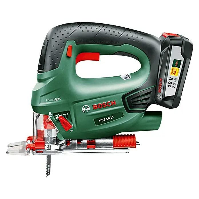 Bosch 18 V Power for All Akku-Stichsäge PST 18 LI - 18 V, Li-Ionen, 2,5 Ah, 1 Akku, Leerlaufhubzahl: 0 - 2.400 Hübe/min - Linke Seitenansicht