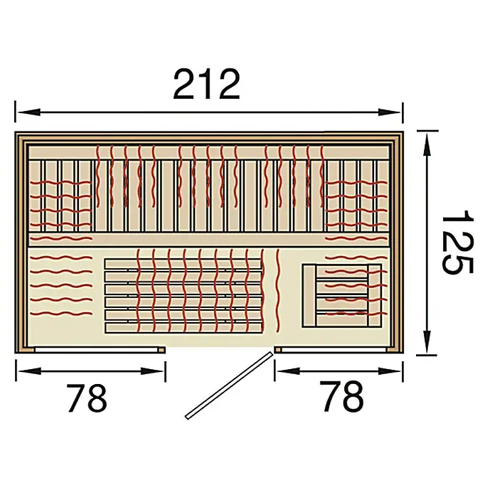 Weka Infrarotkabine Osby 2 - 3.600 W, Therm-Flächenstrahler, 212 x 125 x 190 cm - Ansicht von oben