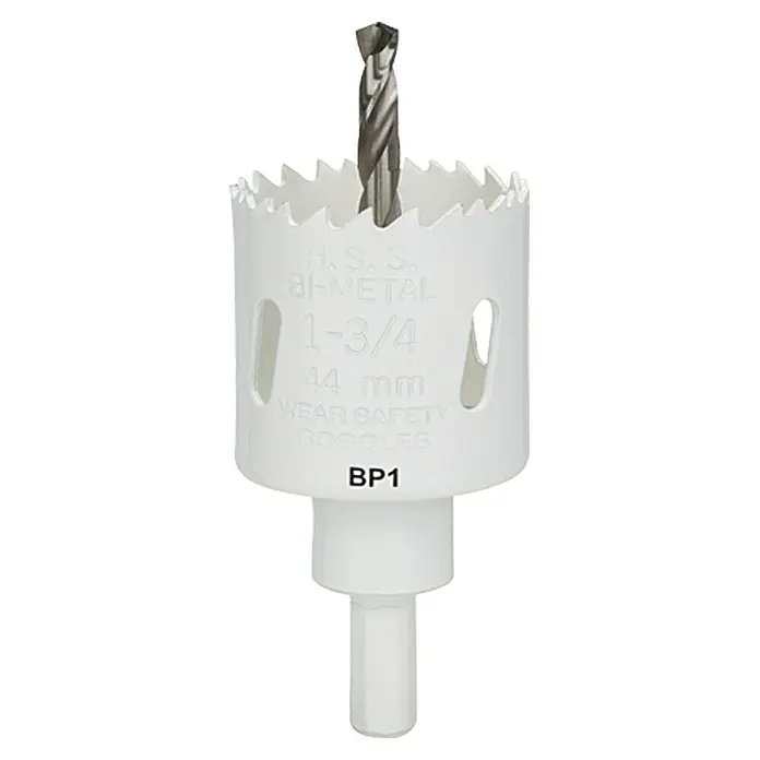 Craftomat Kruna za bušenje rupa u drvu - 44 mm, HSS bimetal, Promjer brtve: 10 mm HEX - Pogled sprijeda