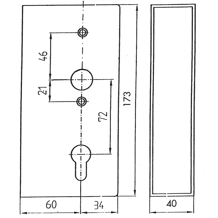 Einsteckschloss - Links/Rechts, Dornmaß: 60 mm - Ansicht von oben