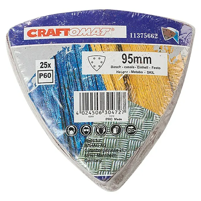 Craftomat Delta-Haftschleifscheiben Sparpack - Körnung: 60, Länge: 95 mm, 25 -tlg.