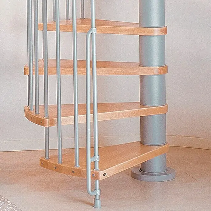 Fontanot Arké Spindeltreppe Klan - Durchmesser: 120 cm, Grau Metallic, Farbe Stufen: Buche Hell, Geschosshöhe: 253 cm - 306 cm - Ansicht von unten
