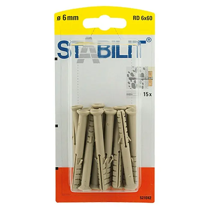 Stabilit Univerzalni vijci za sve namjene - Promjer tiple: 6 mm, Duljina tiple: 50 mm, Plastika, 15 kom - Pogled sprijeda