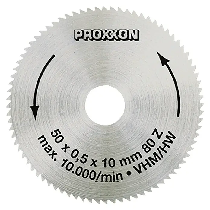 Proxxon Kreissägeblatt No 28011 - Durchmesser: 50 mm, Durchmesser Aufnahmebohrung: 10 mm, Voll-Hartmetall - Vorderansicht