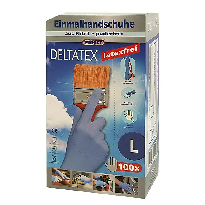 Sänger Einmalhandschuhe Deltatex - Größe: L, 100 Stk., Nitril, Latexfrei - Vorderansicht