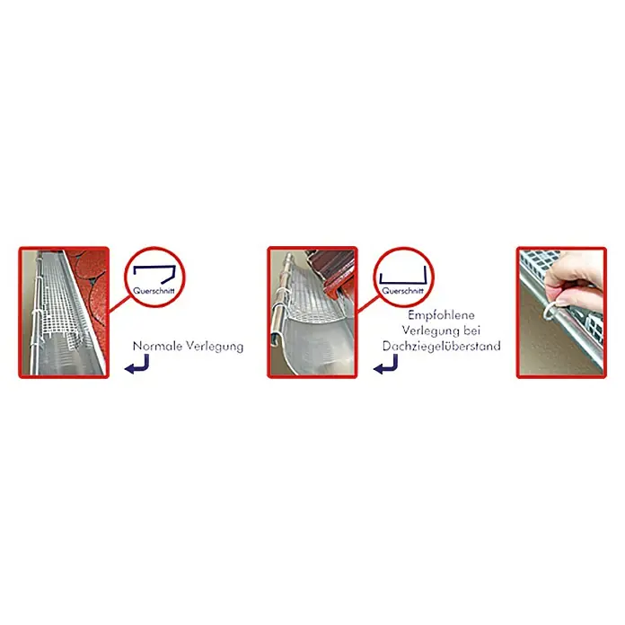Sarei Laubstop - Länge: 2,32 m, Geeignet für: Dachrinnen mit Nennweite 90 - 150 mm - Anwendungsbeispiel