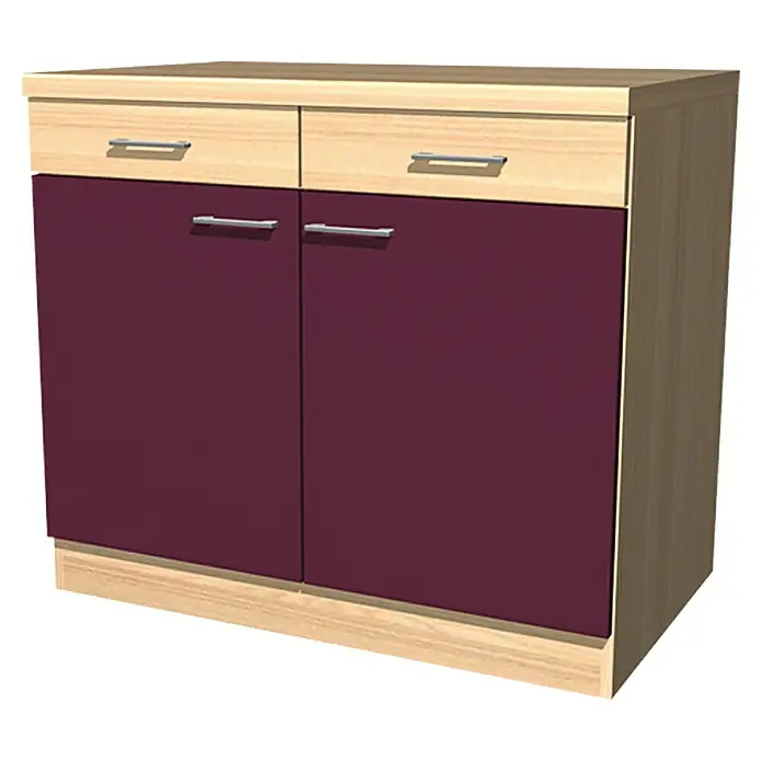 Flex-Well Sofia Unterschrank - 57 x 100 x 85 cm, Dekor Front: Akazie/Aubergine