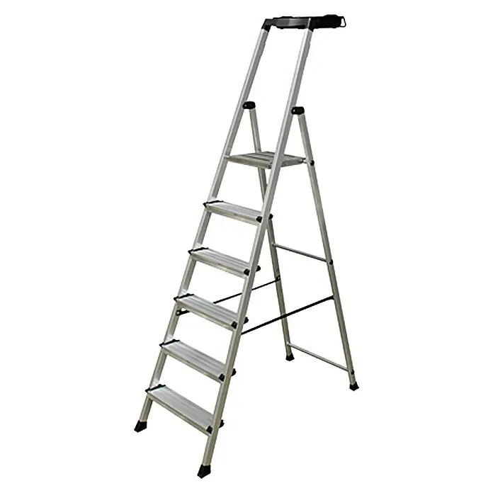 Krause Monto Stufenstehleiter Secury MultiGrip - Arbeitshöhe: 3,25 m, 6 Stufen, Tiefe Stufen: 100 mm, Aluminium - Vorderansicht