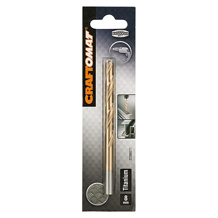 Craftomat Svrdlo za metal HSS-TiN - Promjer: 8 mm, Duljina: 117 mm, Radna duljina: 75 mm - Pogled sprijeda