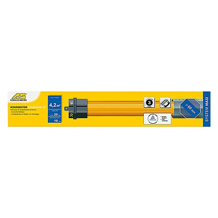 Schellenberg Rohrmotor Maxi Standard 10 - Max. Rollladenfläche: 4,2 m² bei Kunststoffrollläden, Einbaulänge: 500 mm, Zugkraft: 20 kg