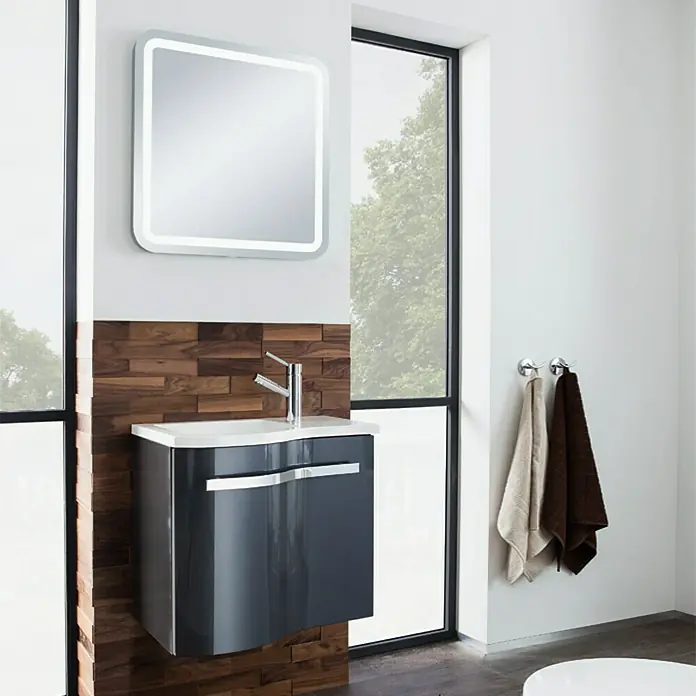 Camargue Wave Mini Waschtischunterschrank - 59 x 39,1 x 49,8 cm, Links, Grafit, Hochglanz
