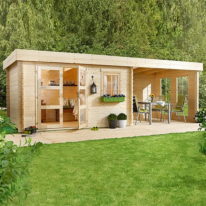 Drvena vrtna kućica Lounge 3 - Drvo, Baza: 14,5 m², Debljina stijenke: 28 mm - Živopisni prikaz
