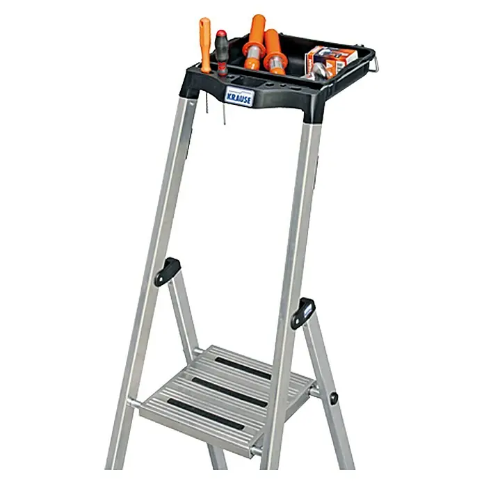 Krause Monto Stufenstehleiter Secury MultiGrip - Arbeitshöhe: 2,85 m, 4 Stufen, Tiefe Stufen: 100 mm, Aluminium