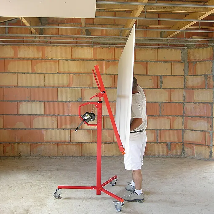 Plattenlift für Gipskarton - Geeignet für: Bauplatten, Tragkraft: 65 kg, Höhenverstellung: 0 cm - 310 cm - Anwendungsbeispiel