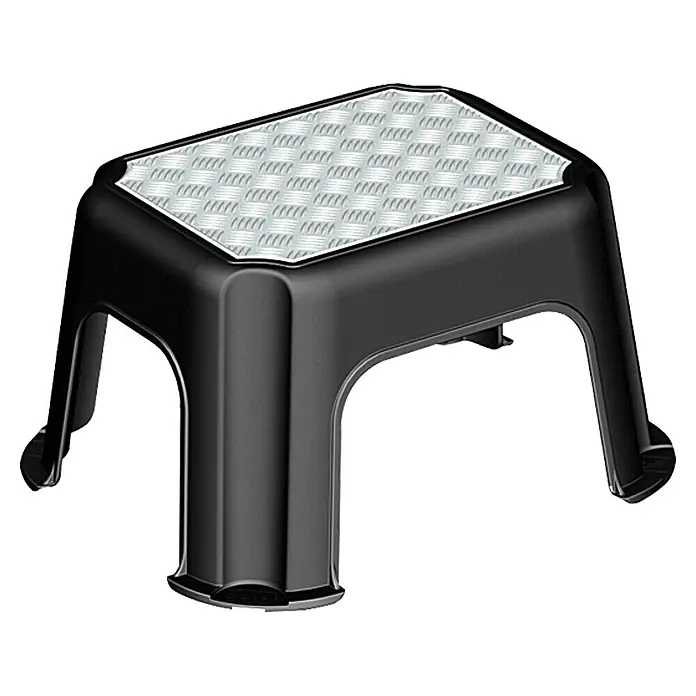 Trittschemel - 36 x 43 x 24 cm, Belastbarkeit: 150 kg, Schwarz/Silber Metallic