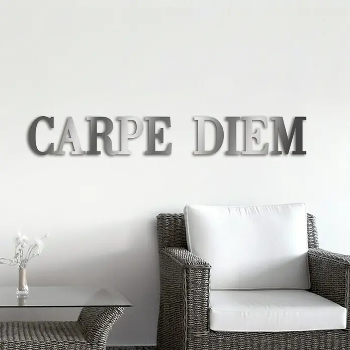 Wanddeko - Carpe Diem, Silber, 120 x 19 cm - Vorderansicht