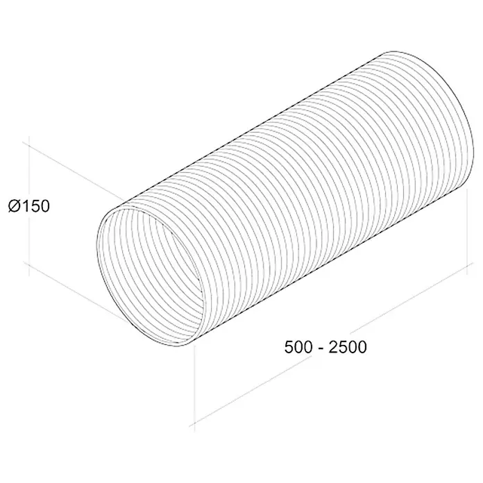 Air-Circle Fleksibilna cijev - Aluminij, Ø x D: 150 mm x 2,5 m, Maksimalni protok zraka: 600 m³/h - Pogled s lijeve strane