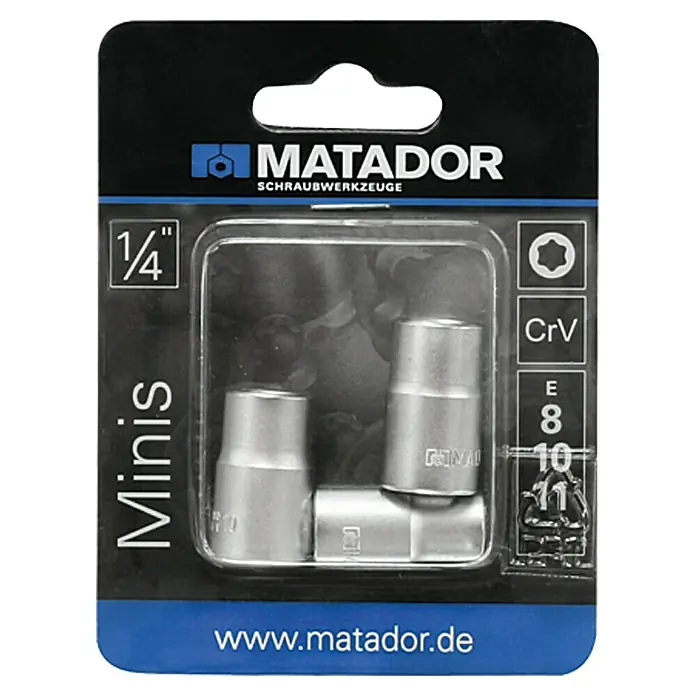 Matador Set umetaka za nasadne ključeve - Vanjski TORX, 3 x nasadni ključ ¼″ E8/E10/E11 - Pogled odozgo
