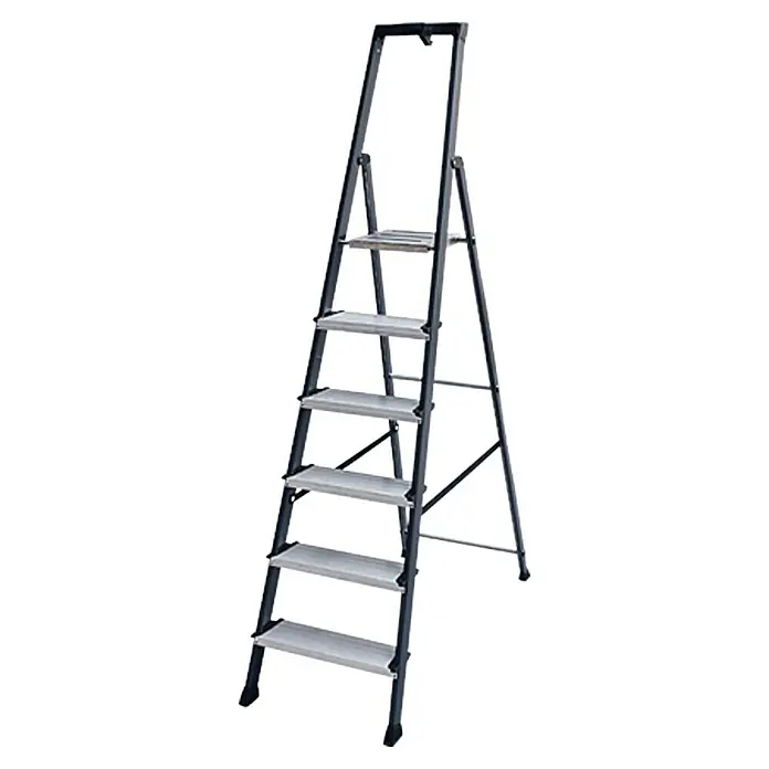 Krause Monto Stojeće ljestve s gazištem - Aluminij, 6 stepenica, Radna visina: 3,25 m - Pogled sprijeda