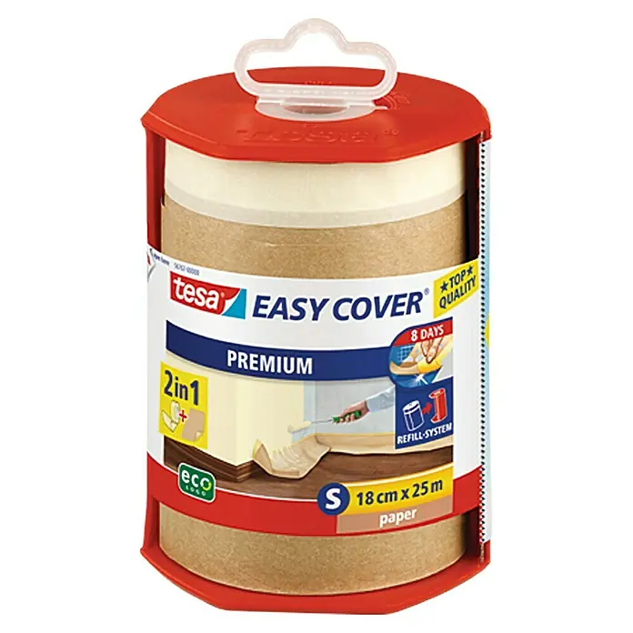 Tesa Easy Cover Premium Papier - 25 m x 18 cm, Einseitiger Kreppkleberand - Vorderansicht