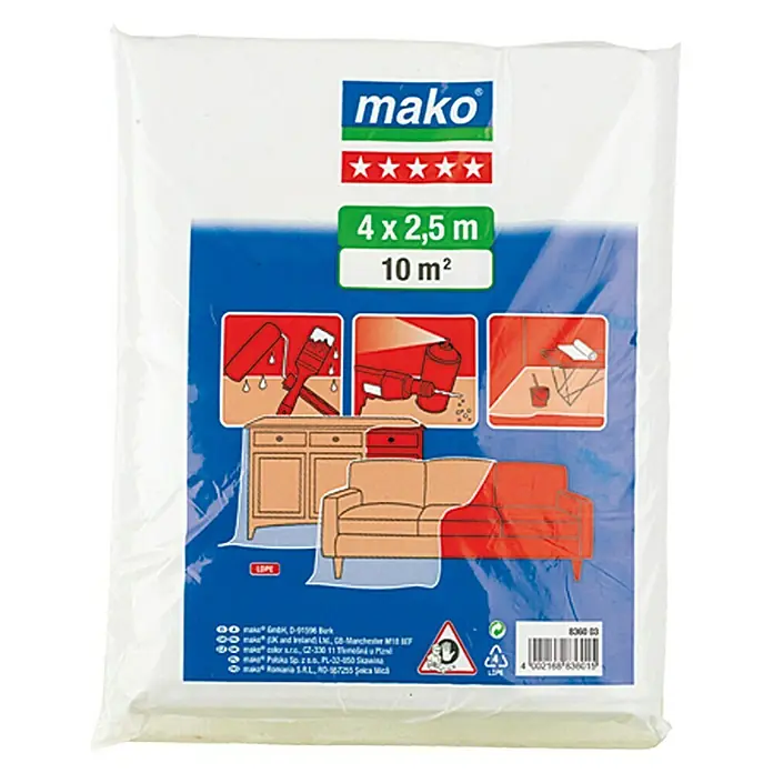 Mako Pokrivna folija - 2,5 x 4 m, Ekstra jako - Pogled sprijeda