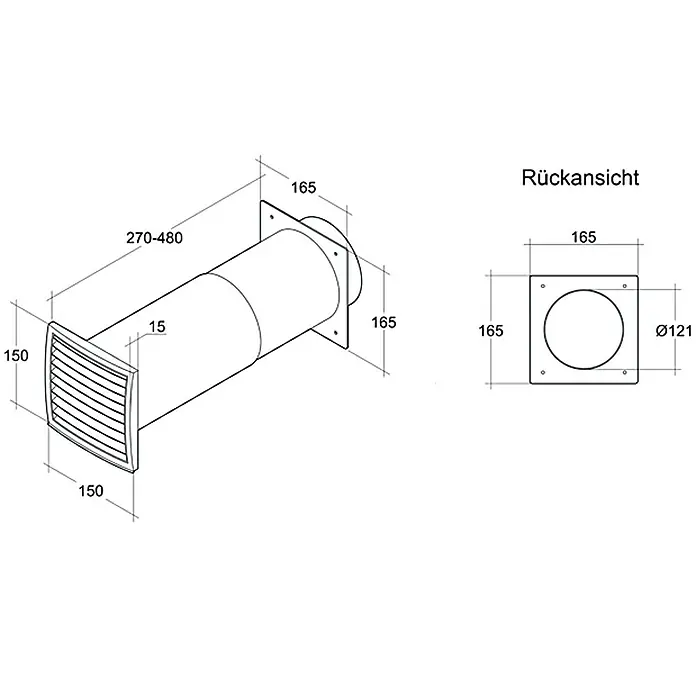 Air-Circle Teleskopska cijev za ventilaciju - Promjer spojnog dijela: 125 mm, Podesivost: 27 - 48 cm, Maksimalni protok zraka: 600 m³/h - Pogled s lijeve strane