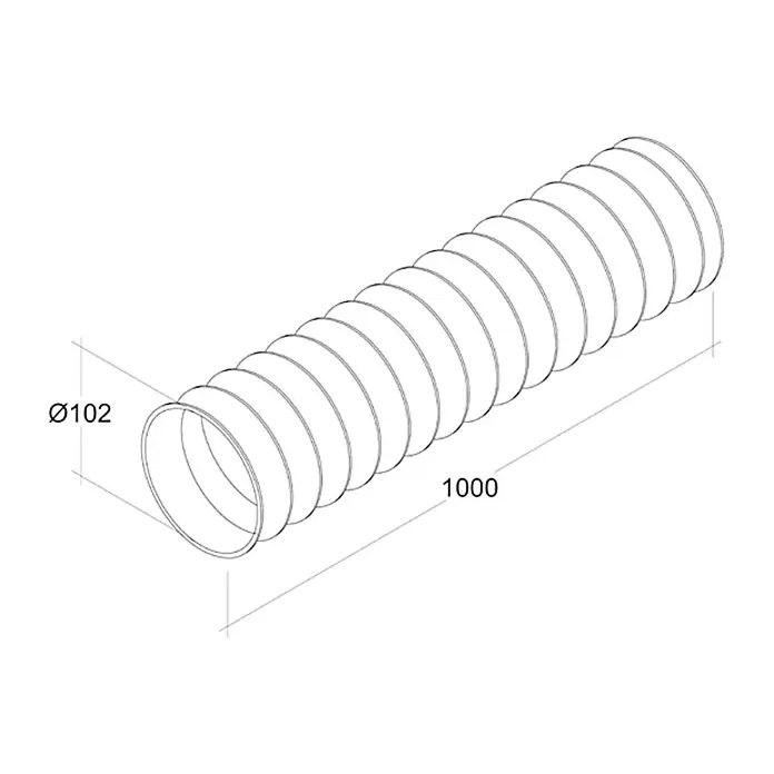 Air-Circle PVC savitljiva ventilacijska cijev - Ø x D: 100 mm x 1 m, Maksimalni protok zraka: 300 m³/h - Pogled s lijeve strane