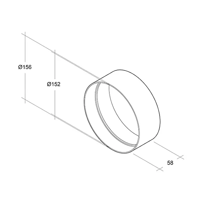 Air-Circle Vanjski spojnik za okruglu cijev - Promjer: 150 mm, Bijele boje - Pogled s lijeve strane