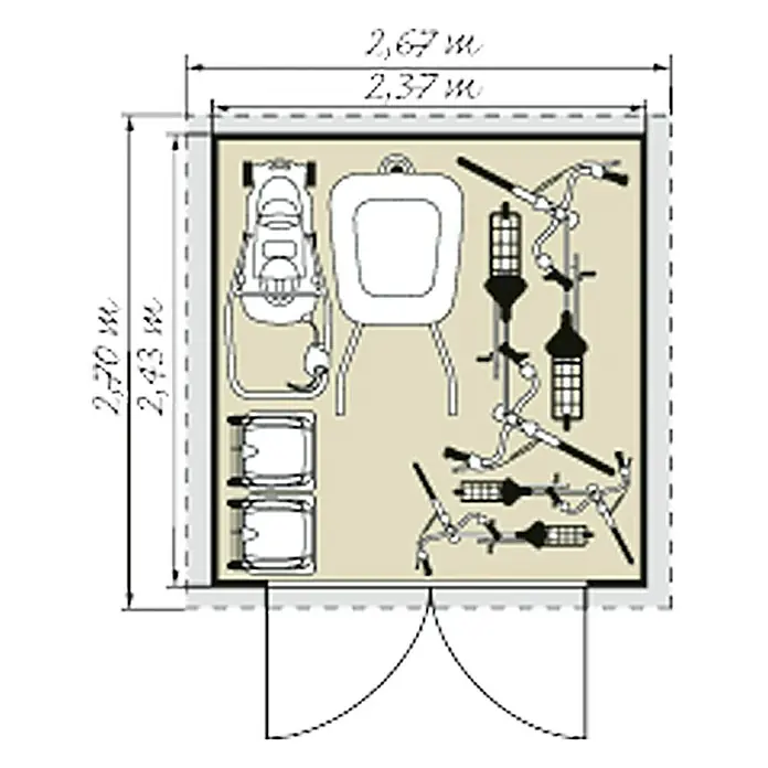 Caseta de madera Style - Madera, Área: 5,76 m², Espesor de pared: 28 mm