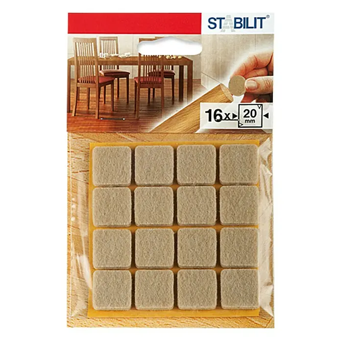Stabilit Podložna pločica od filca - 20 x 20 x 5 mm, Samoljepljivo, 16 kom, Natur - Pogled sprijeda