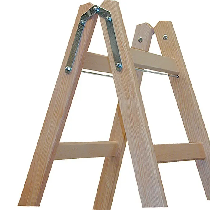 Krause Escalera de peldaños dobles - Altura de trabajo: 3 m, 2 x 6 escalones, Madera - Primer plano