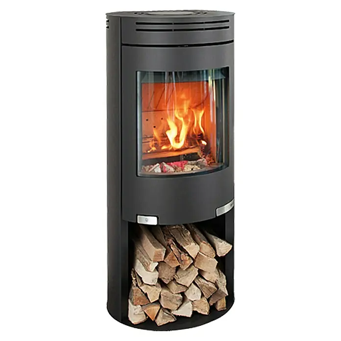 Aduro Kaminofen 1-4 - 6 kW, Raumheizvermögen: 334 m³, Mit Holzfach, Schwarz - Vorderansicht