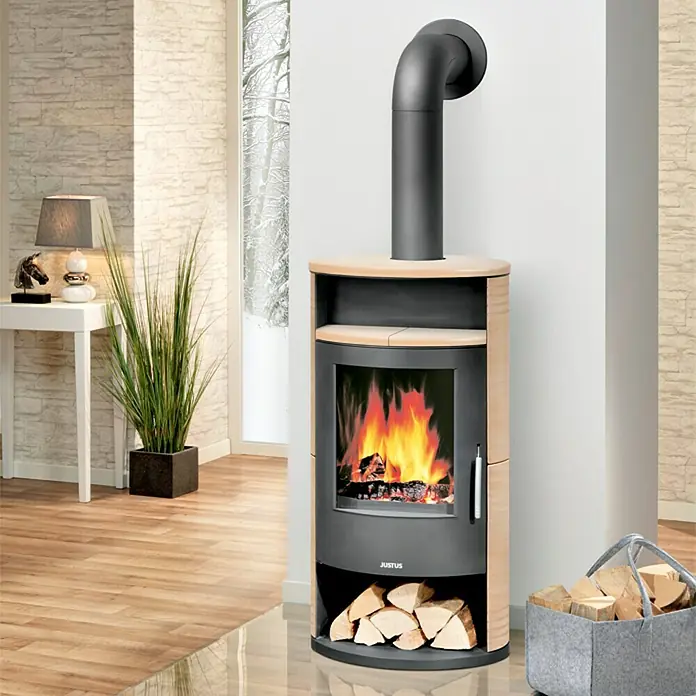 Justus Kaminofen Island 5 - 5 kW, Raumheizvermögen: 88 m³, Verkleidung: Keramik, Coretto/Schwarz - Stimmungsaufnahme