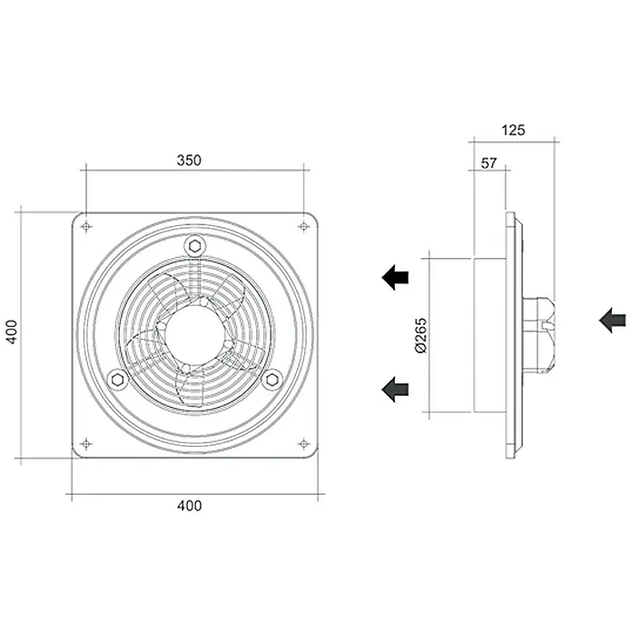 Air-Circle Außenwand-Ventilator Basic 250 - Durchmesser: 265 mm, Max. Luftleistung: 1.015 m³/h, Grau - Vorderansicht