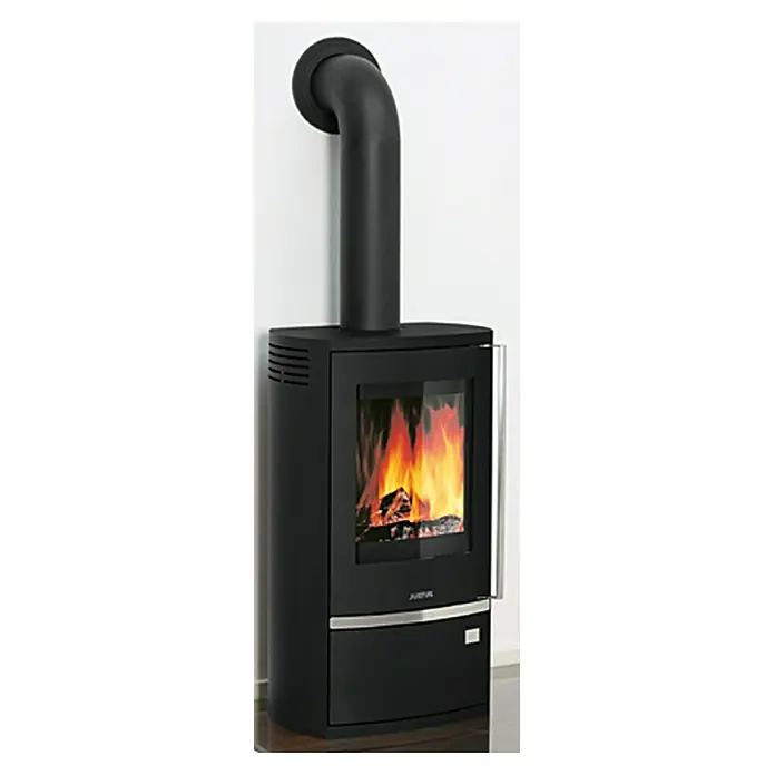 Justus Kaminofen Reno R - 6 kW, Raumheizvermögen: 124 m³, Verkleidung: Stahl, Schwarz - Vorderansicht