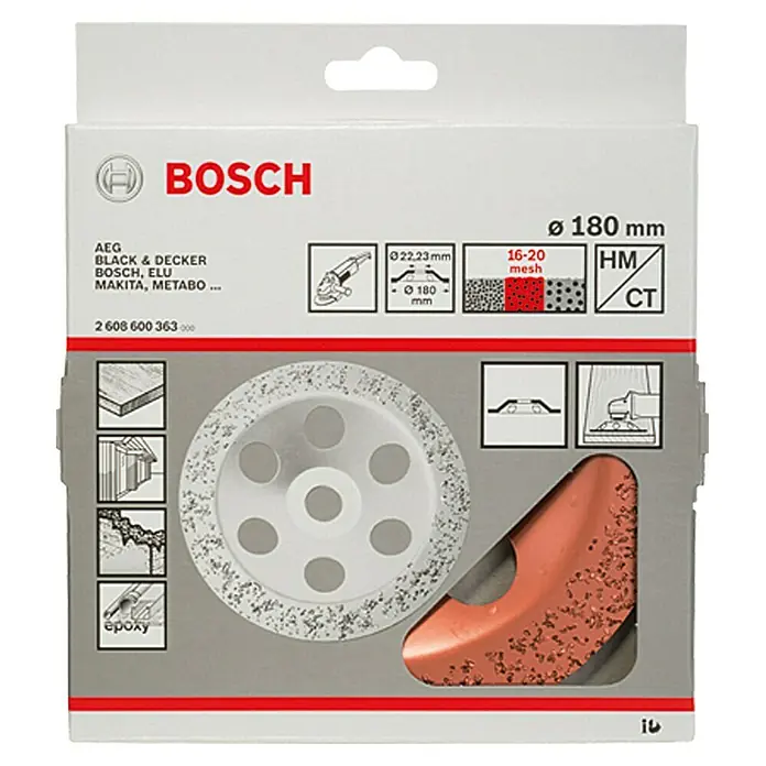 Bosch Hartmetall-Topfscheibe - Durchmesser: 180 mm, Mittel, Durchmesser Bohrung: 22,23 mm - Vorderansicht