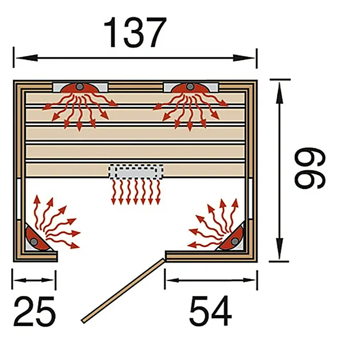 Weka Infrarotkabine Tanilla 2 - 99 x 137 x 190 cm, 2.050 W, 5 Keramikstrahler - Ansicht von oben