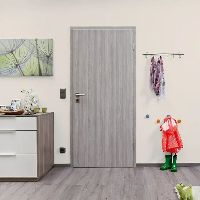 GetaDoor Lamineo Zimmertür GLN 38 - 860 x 1.985 mm, DIN Anschlag: Rechts, Eiche Silber, Mittellage: Röhrenspan