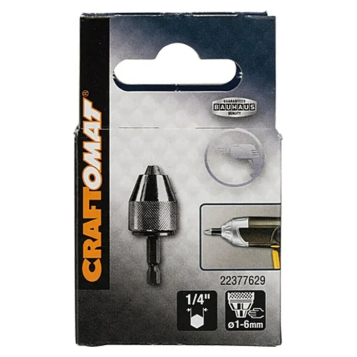 Craftomat Schnell-Spannbohrfutter - Spannbereich: 1 mm - 6 mm, Durchmesser Schaft: ¼″ Hex, Werkzeugstahl - Vorderansicht